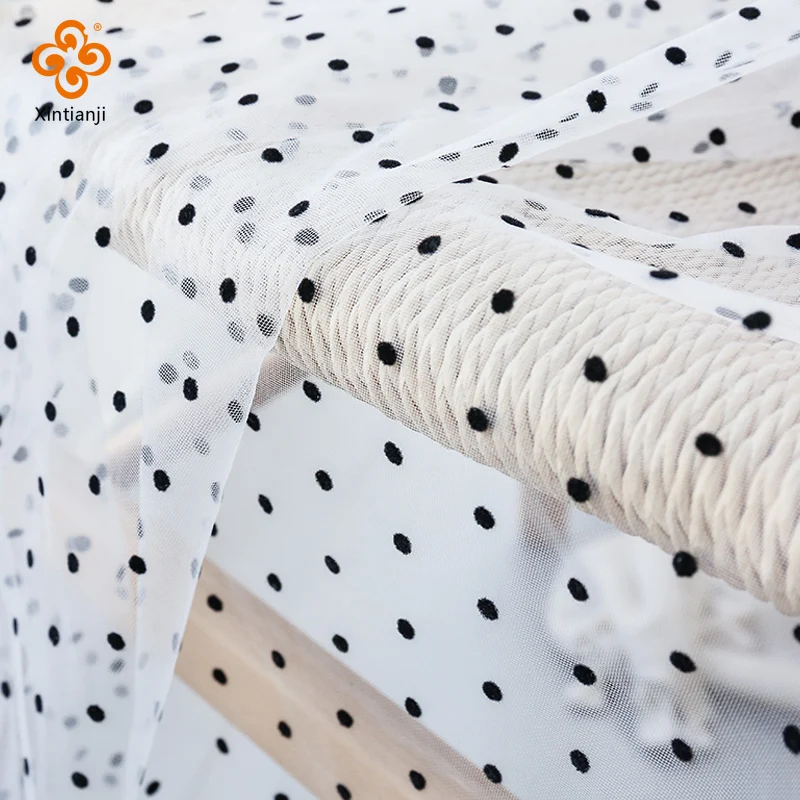 Черная сетка в горошек искусственная кожа с Флокированным принтом на полдвора