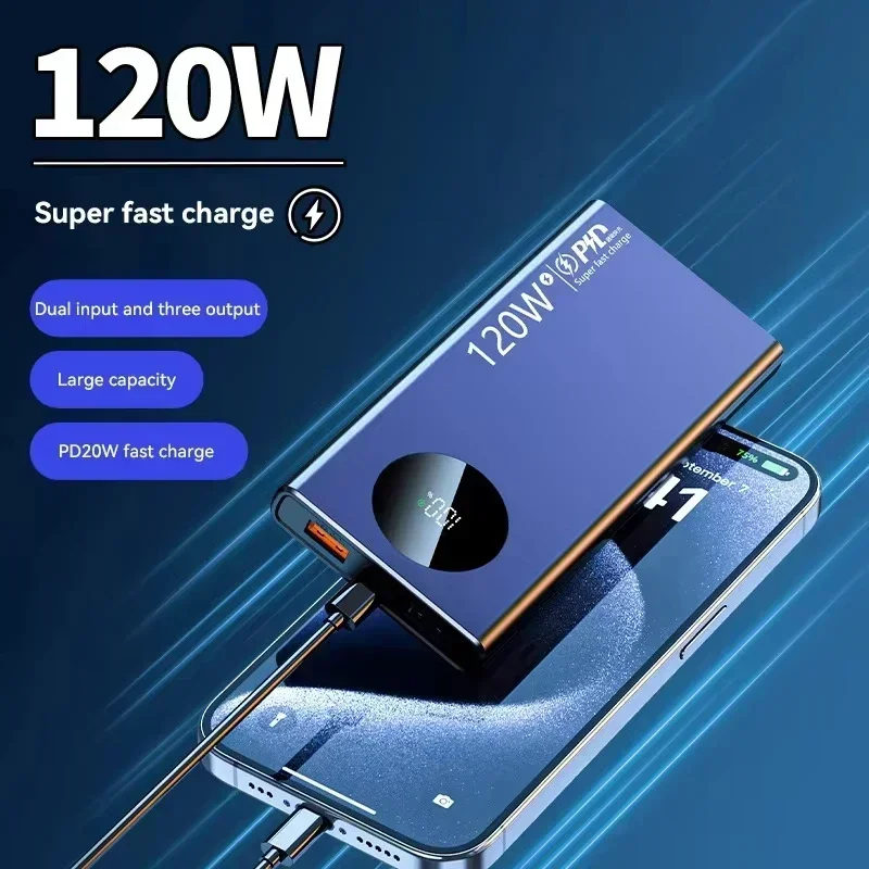 Фото Внешний аккумулятор Lenovo 500000 мАч, 120 Вт, сверхбыстрая зарядка, PD20W, двусторонняя зарядка, цифровой дисплей, 3C, для iPhone, Samsung, Xiaomi №3