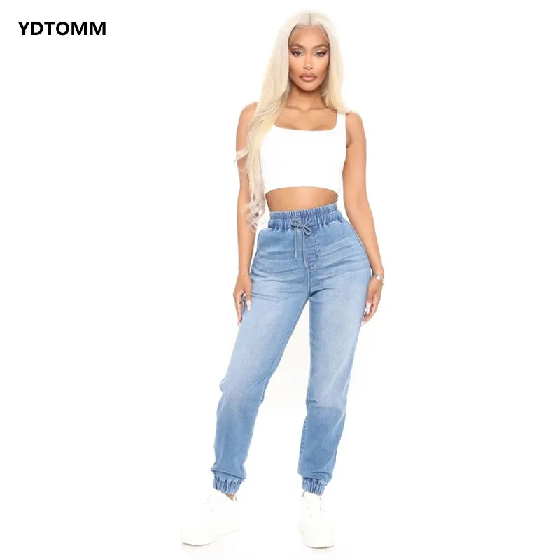 

Весенние новые джинсы с высокой талией для женщин, модные повседневные джинсы с высокой эластичной талией и длиной до щиколотки, женские брюки, Прямая поставка