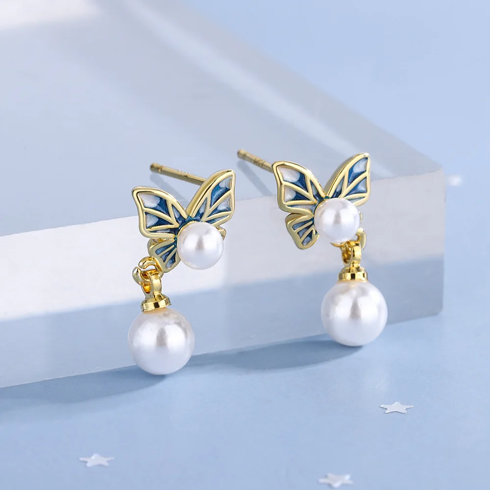 

925 Stamp Silver Pearl Butterfly Stud Earrings For Women Fashion Luxury Designer Fine Jewelry Free Shipping GaaBou Jewellery
