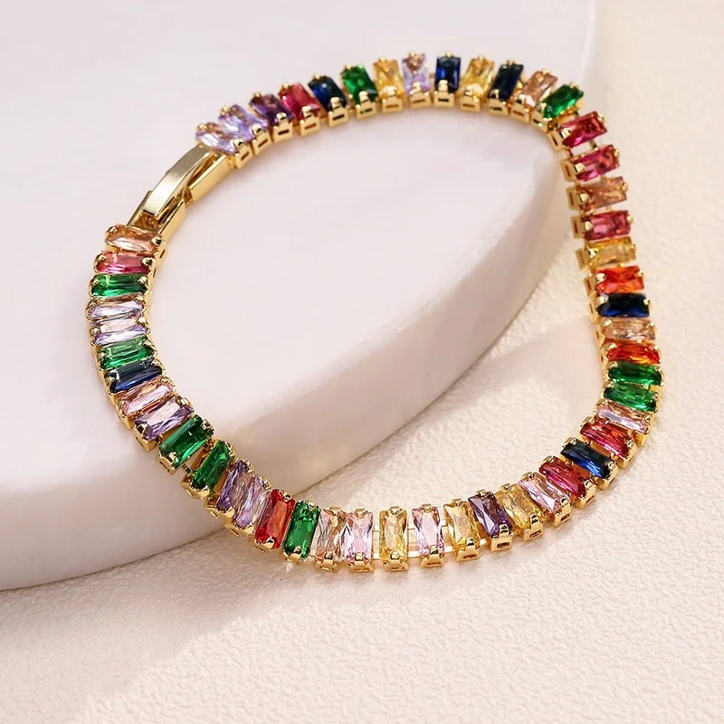 

2022 New Exquisite Multicolor Geometry Zircon Tennis Bracelet for Women Fashion Jewelry Love Bracelets Charm Bangles Party Gifts