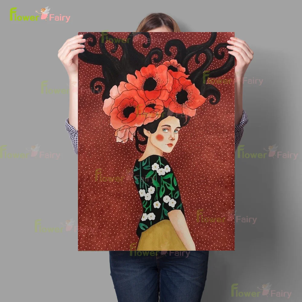 Современный постер с красочными волосами для девочек женщин цветов птиц