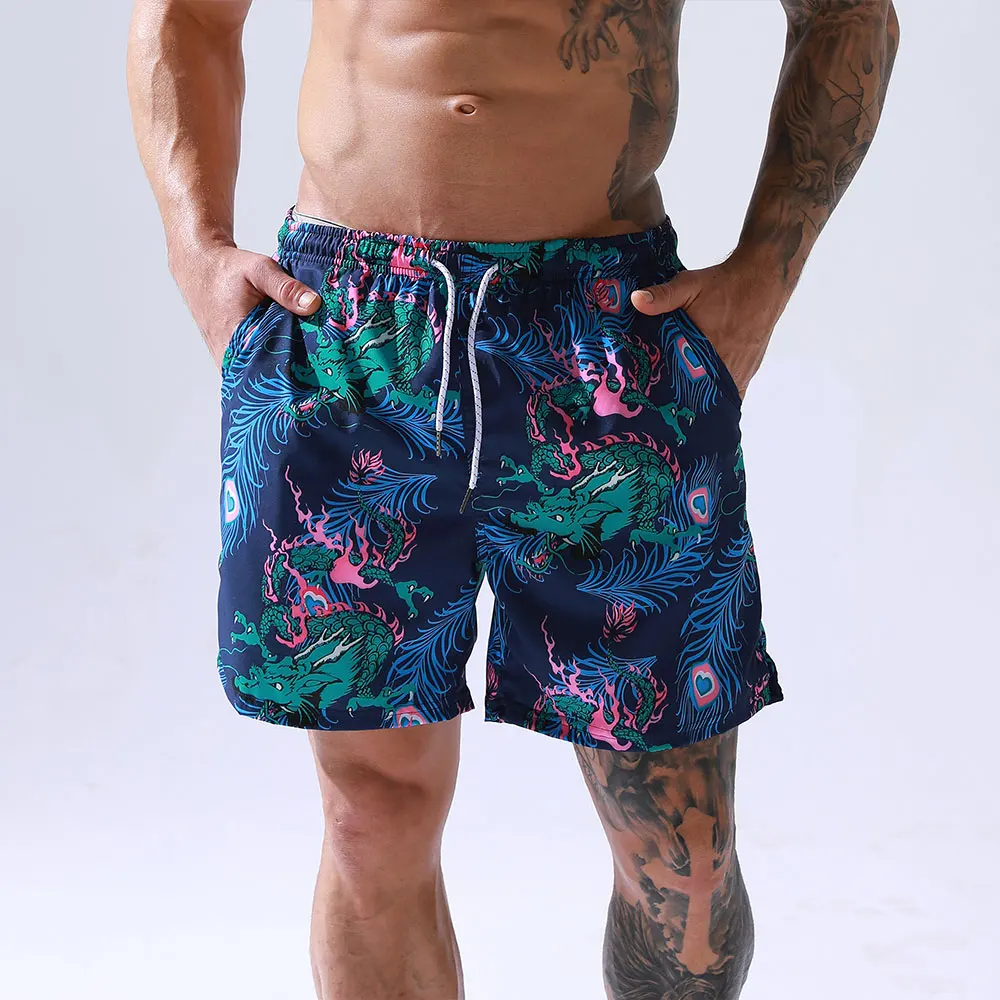 

Young Men's Home Casual Shorts Fashion Cool Dragon Printing Breathable Bodybuilding Muscle Man Workout Sweatpants Beach Shorts