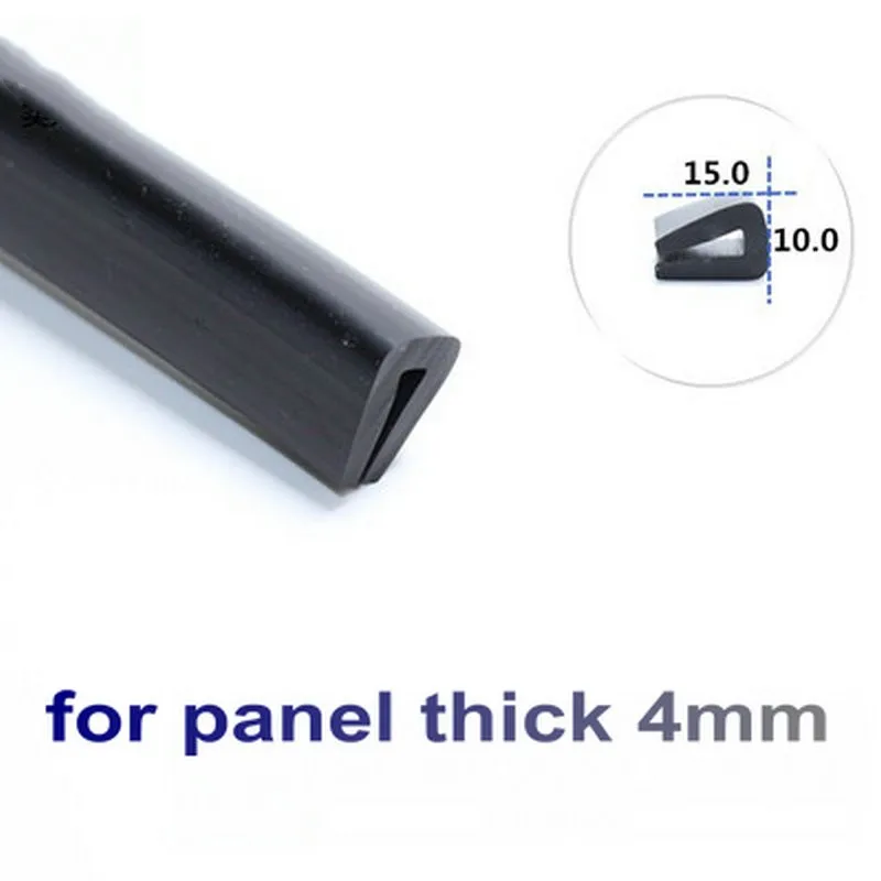 

Rubber Sealing U Strip 15x10x15mm for 3 - 4mm thick Glass Metal Car Wood Panel Board Edge Encloser Shield Black