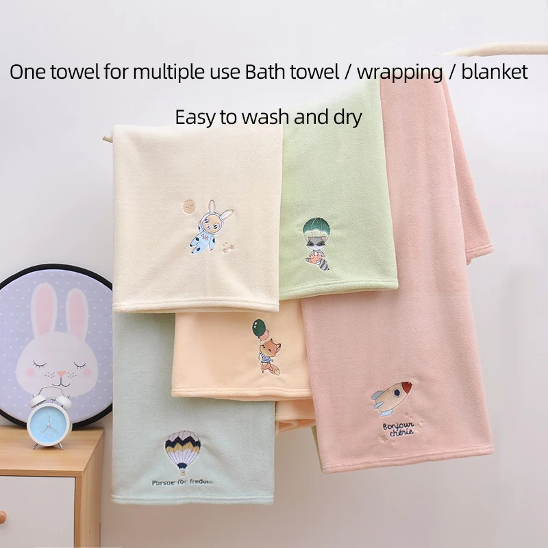 Children's Bath Towel Baby Newborn Wrapped Baby Coral Fleece Absorbent Baby Bath Towel Multi-purpose Blanket