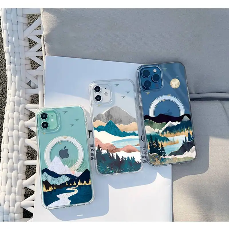 

sunrise mountains Phone Case For iPhone 13 12 11 Mini Pro Max transparent Super Magnetic MagSafe Cover