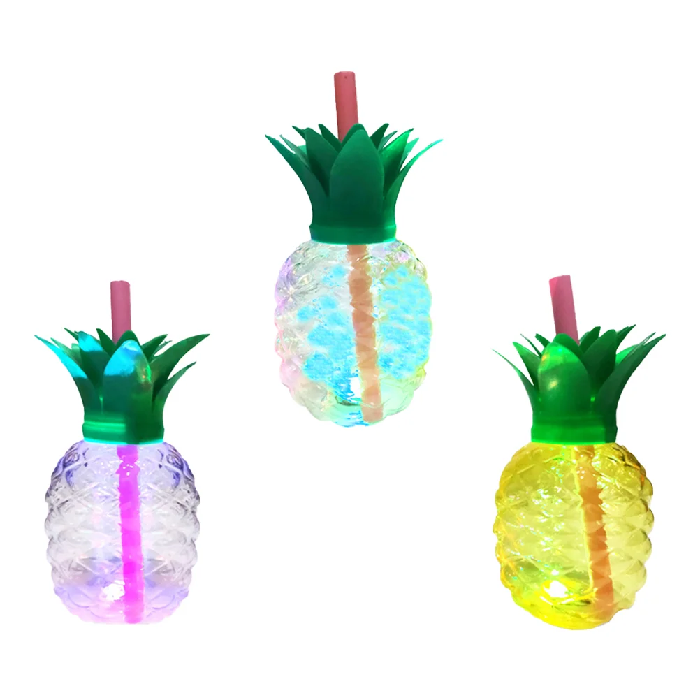 

Cups Pineapple Party Cup Hawaiian Drinking Luau Withlight Led Tumbler Strawdecorations Drink Tropical Thedark Glow Lid Beach
