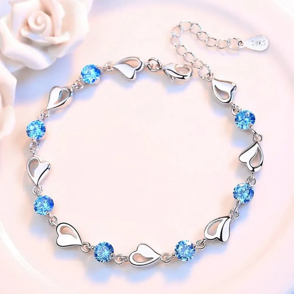 

KCRLP 925 Sterling Silver Bracelet Jewelry Crystal Retro Heart Wedding Shaped Cubic Zirconia Lovely Length 17CM+4CM