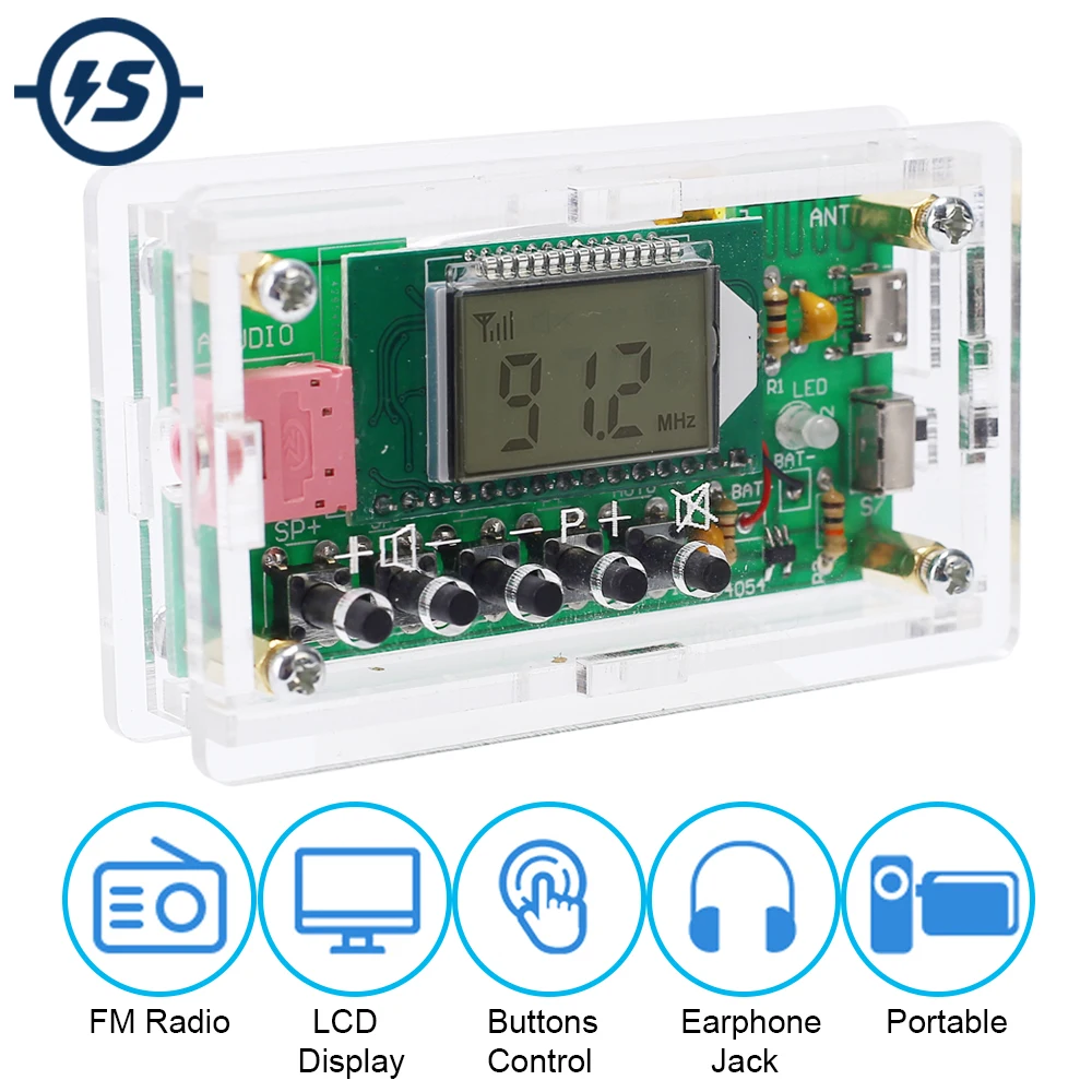 

DIY FM Radio Receiver Kit Digital Radio Wireless Receiver Adjustable 76MHz-108MHz Dual Channel 5W Power Amplifer Output Kid Gift