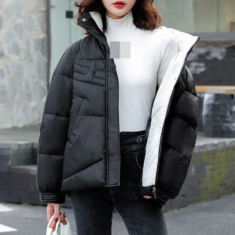 jacket women's short style 2022 new bright down cotton jacket Korean  loose stand collar thickened coat cotton jacket trend