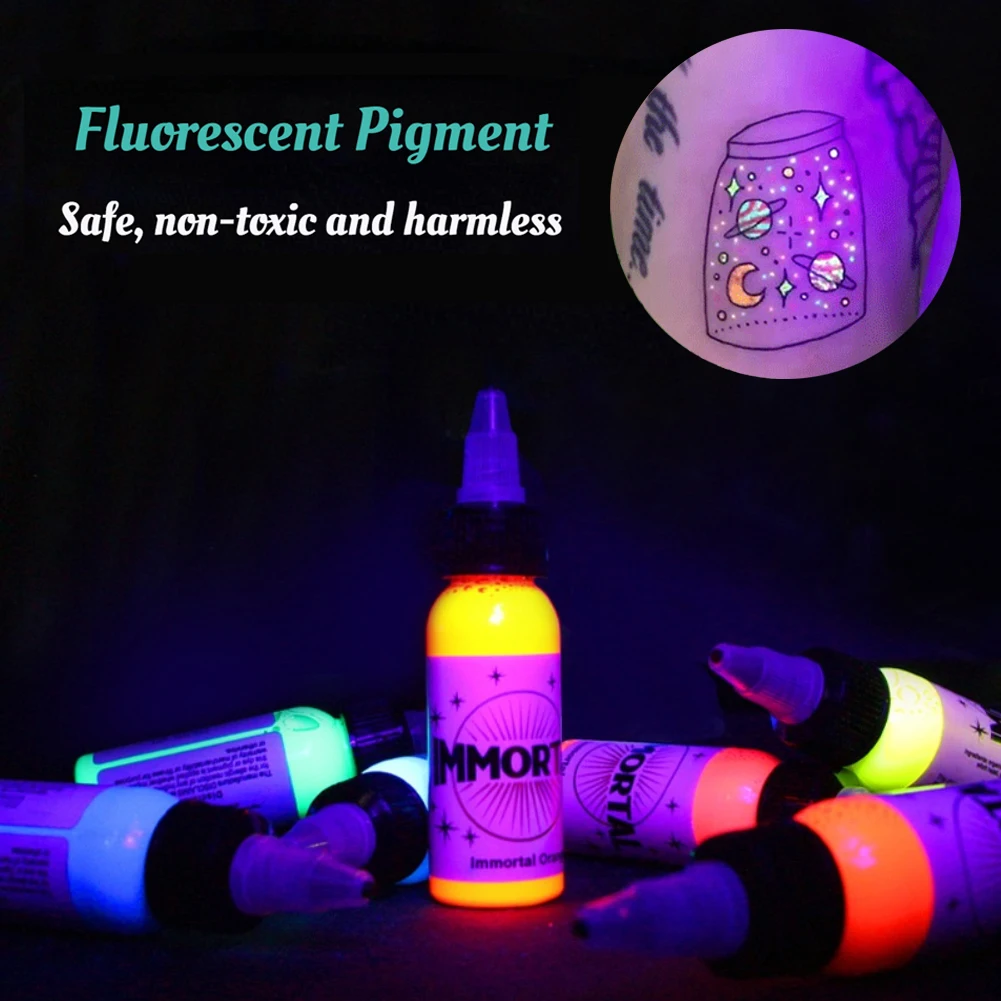 

7 Colors Fluorescent Tattoo Pigment Semi-Permanent Professional Microblading Easy Coloring Body Makeup Beauty Purple Light Inks