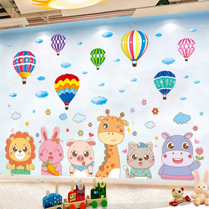 

Cartoon Animals Wall Stickers DIY Creative Hot Air Balloons Wall Decals for Kids Rooms Baby Bedroom Nursery Home Decoration