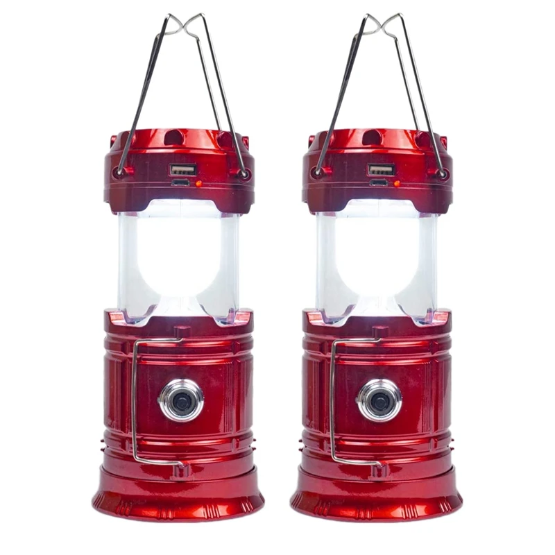 

New-Solar Camping Lantern Rechargeable USB LED Lantern Flashlight 2 Power Supply Modes Survival Kit (Red 2 Pack)