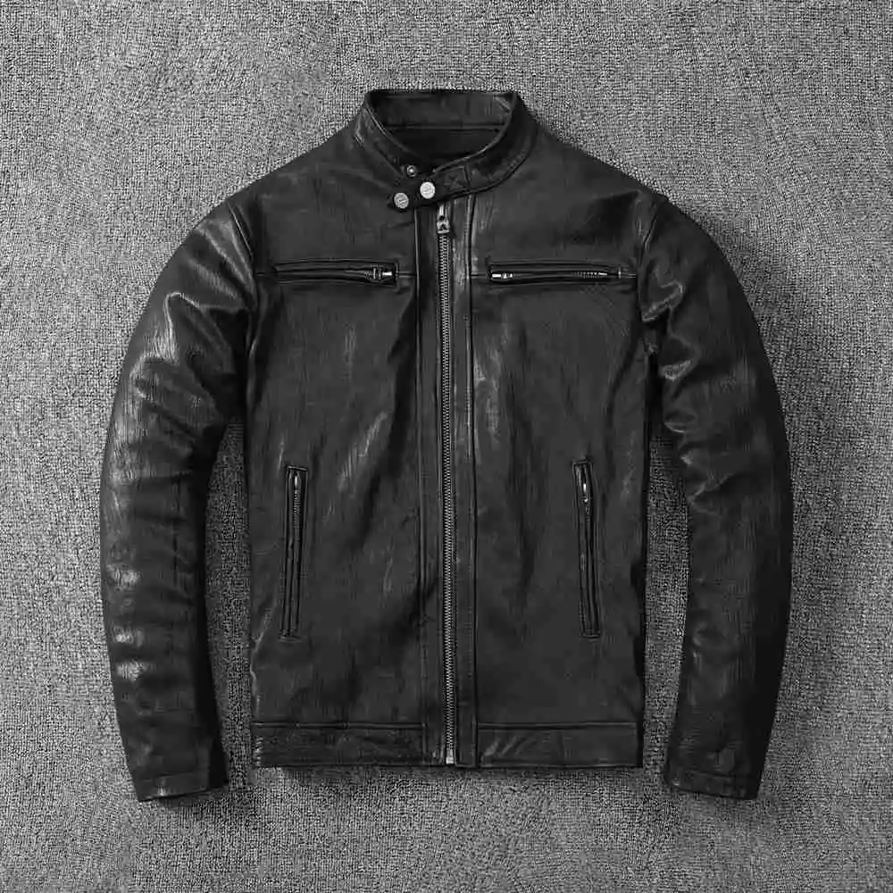 

100% Natural Sheepskin Leather Jacket Men Genuine Leather Jackets for Men Plus Size 5XL Zipper Men's Coat Veste Homme