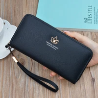 women wallets pu leather flower long coin purses female solid color phone bag money pocket ladies wristband clutch card holder
