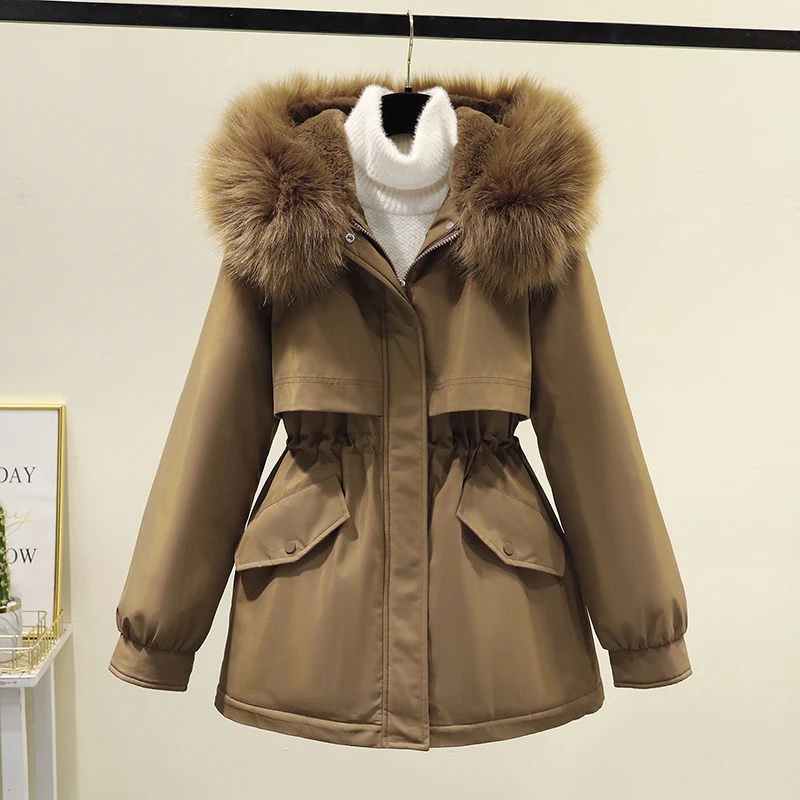 Winter Women Parkas 2022 New Jackets Fur Collar Fashion Snowsuit Loose Long Sleeves Coats Korean Pocket Female Clothing