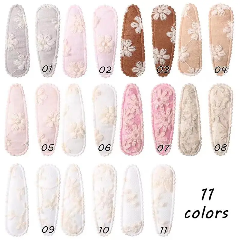 

22pcs/lot 2" Hair Clips for Children Women Kids Girls Snap Hair Clamp Pins Hairpins BB Barrettes Baby Girl Embroidery Barrettes