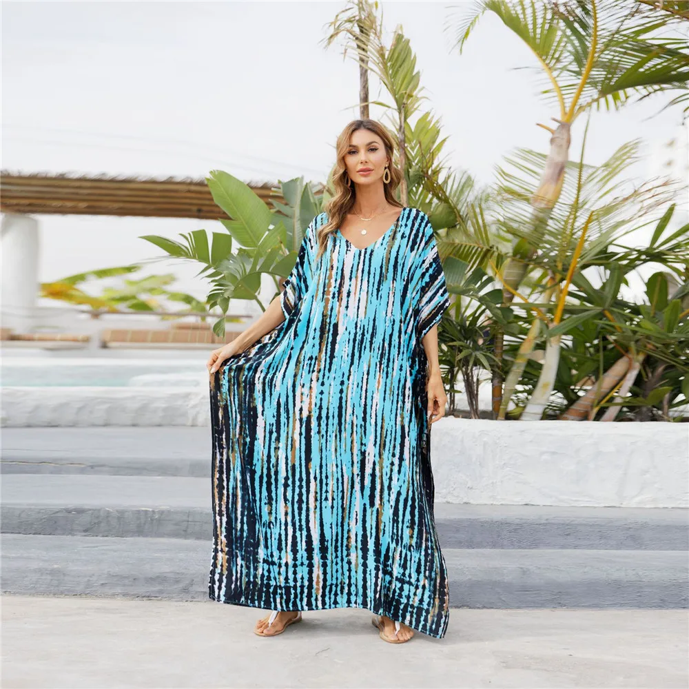 

Beach Tops Beach Blouse Smudged Loose Holiday Dress Robe Bikini Sunscreen Shirt Boho Outer Suit Beach Swimwear Cover Up 2022