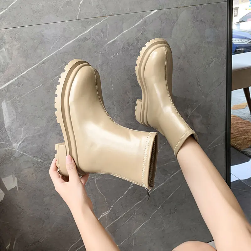 Женские ботильоны на толстой подошве полусапожки Челси с круглым носком и