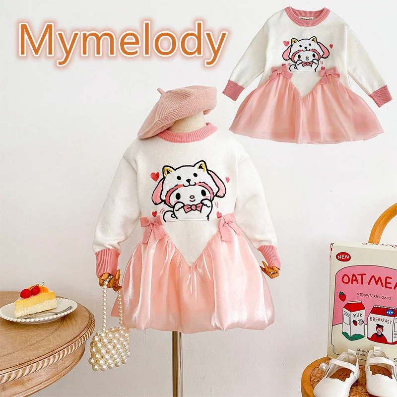 

Mymelody Original Child Sweater Knitted Skirt Autumn Winter Kawaii Cartoon Princess Dress Cute Sweater Dress Holiday Gift