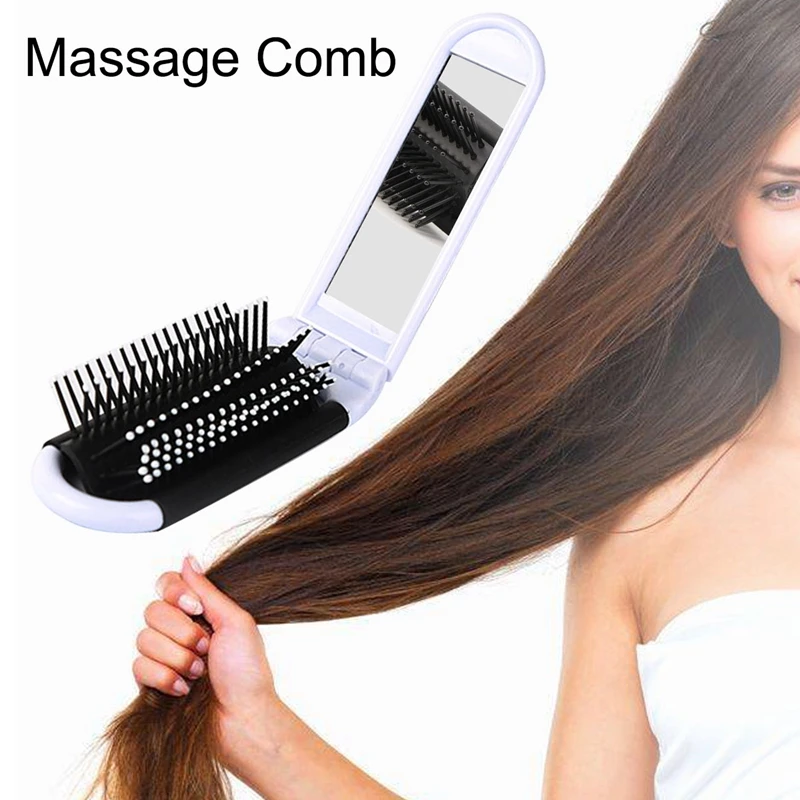 

2X Портативная Складная Щетка для волос для путешествий с зеркалом компактный карманный размер расческа-белый