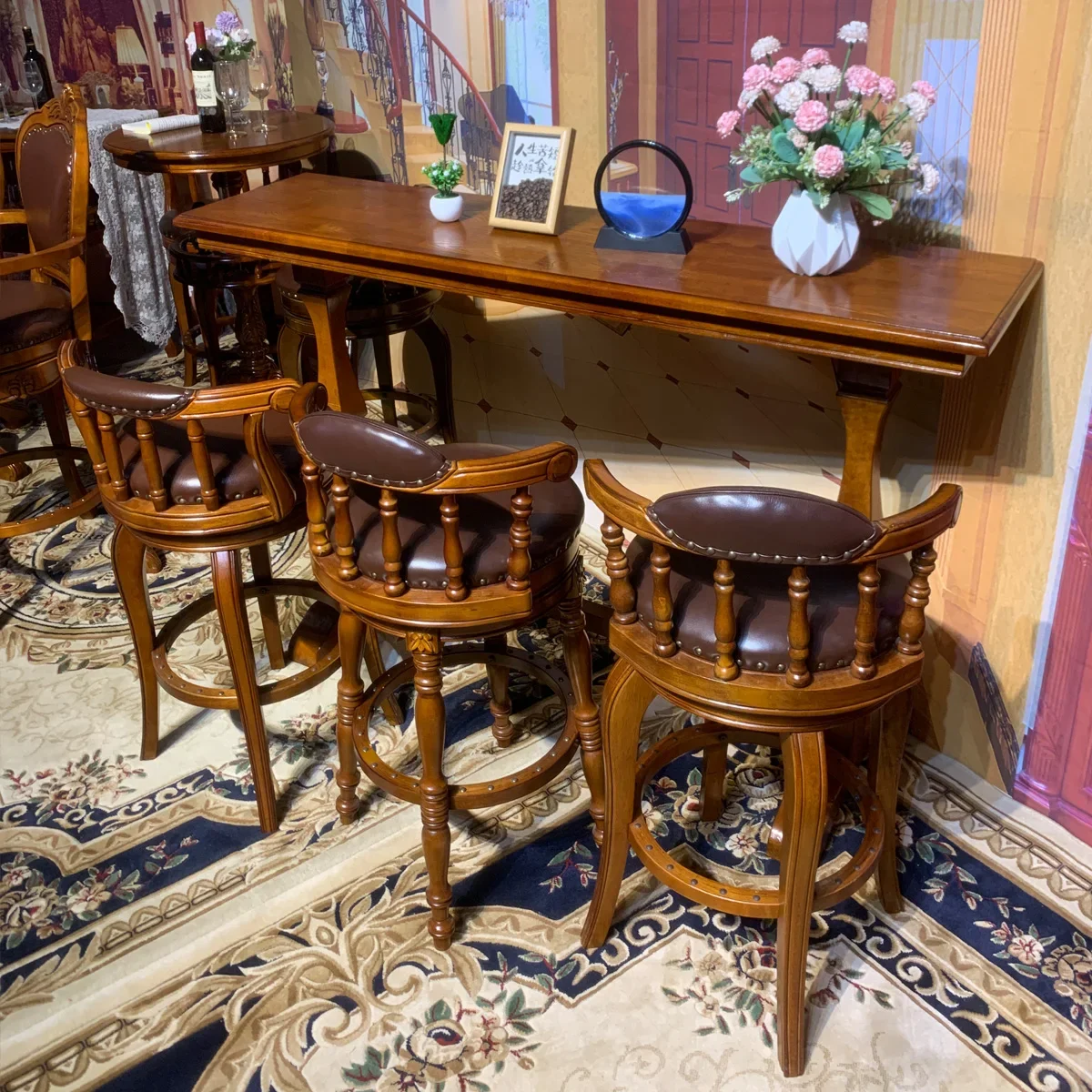 Американский барный стол из массива дерева домашний настенный для гостиной