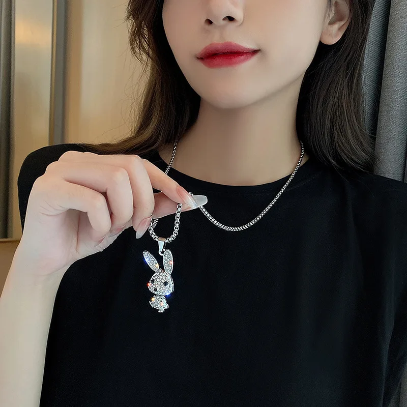 

Exquisite Cute Rabbit Pendant Necklace Shiny Full Rhinestones Animal Charm Necklace for Women Trend Party Jewelry