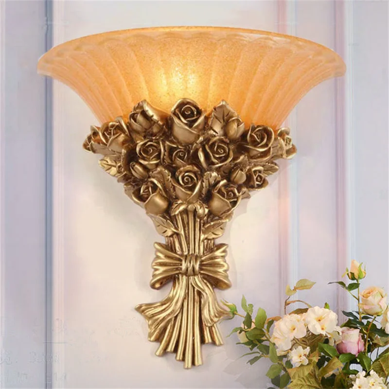 

Retro European Wall Lamps Resin Angel Elephant Rose Wall Sconce Creative Background Wall Decor Bedroom Living Room Wall Lights