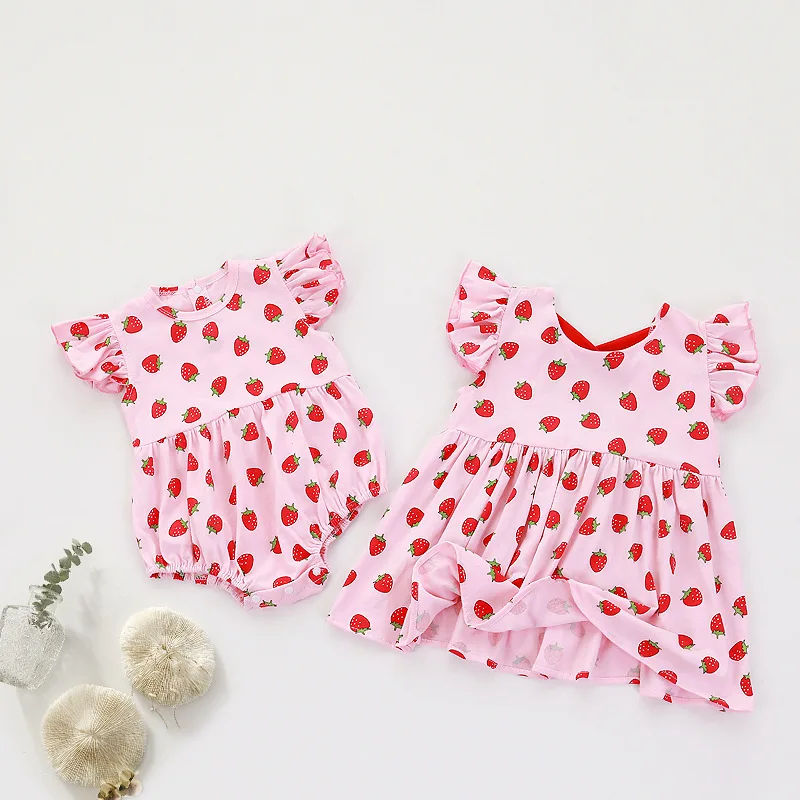 

Korean Sister Clothing Infant Short Sleeve Strawberry Rompers Baby Girl Dress Newborn Rompers Toddler Lovely Jumpsuit