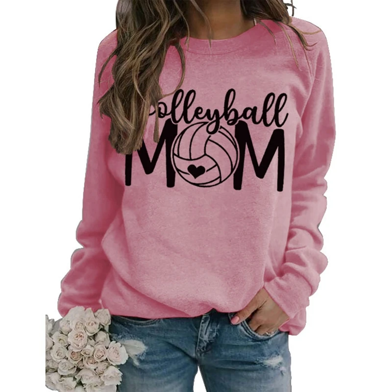 New autumn and winter women's Volley ball Mom letter print long-sleeved casual retro round neck sweater