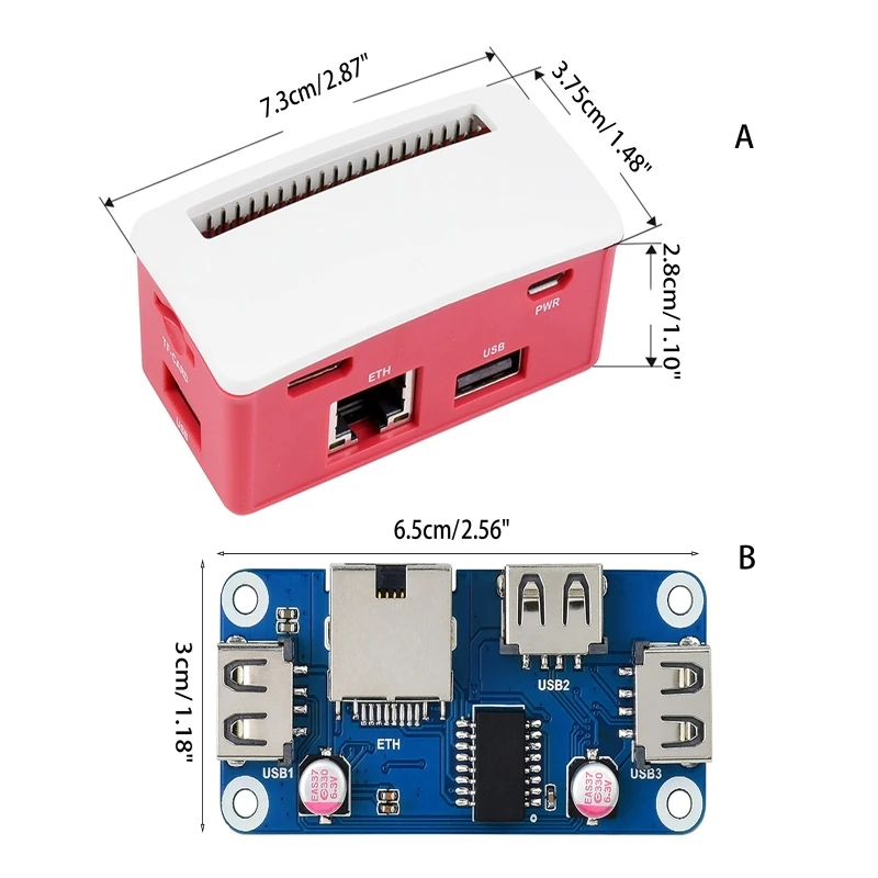 H7EC Ethernet/Φ Box для Raspberry Pi Zero/Zero W/Zero WH ETH/usb-хаб HAT (B) внутри с 1x портом RJ45 3 X USB 2 0 |
