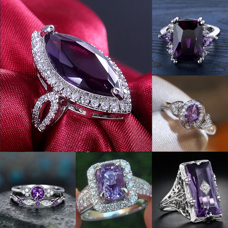 

ZHIXUN Luxury Brilliant Purple Stone Party Rings Vintage Devil Eye Symbol Micro Paved Cocktail Party Rings for Women Hot Selling