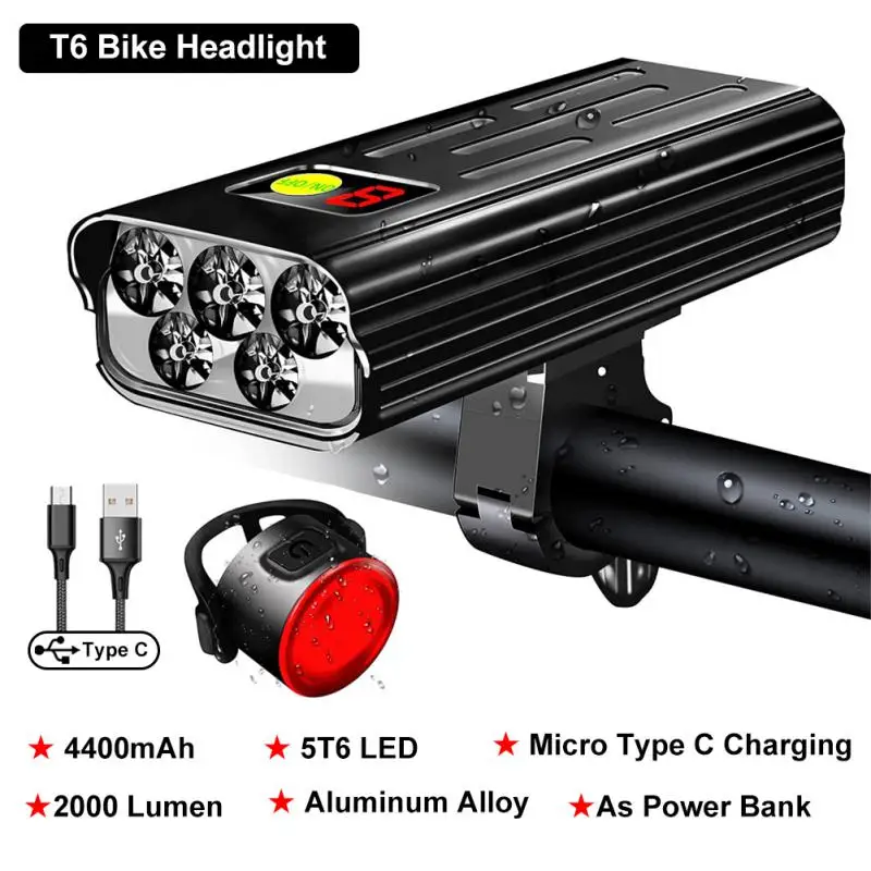 

10000mAh T6 LED Bicycle Light Front Rechargeable Lamp Lantern 2000 Lumen MTB Road Bike Headlight Cycling Flashlight Accessories