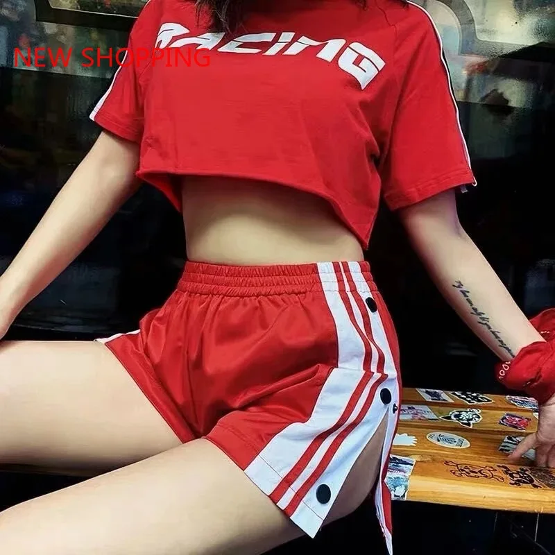 Casual Button Sexy Split Side Shorts Women Harajuku High Waist Shorts White Blue Dance Hot Short Pants Summer 2021 Streetwear