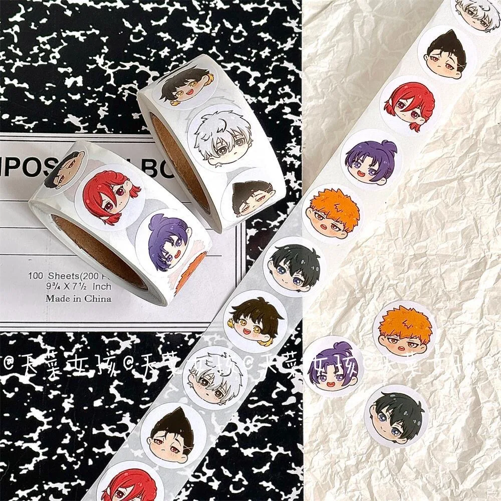 

500 шт./рулон, синяя аниме-наклейка с замком