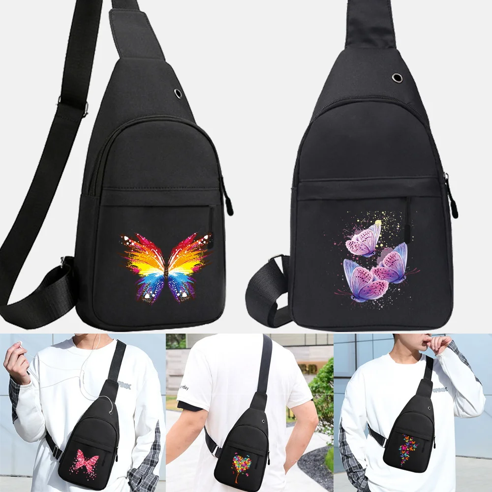 

Male Women Canvas Waist Packs Men's Bag Sling Bag Crossbody Outdoor Sport Shoulder Chest Butterfly Print Canvas Messenger Pack