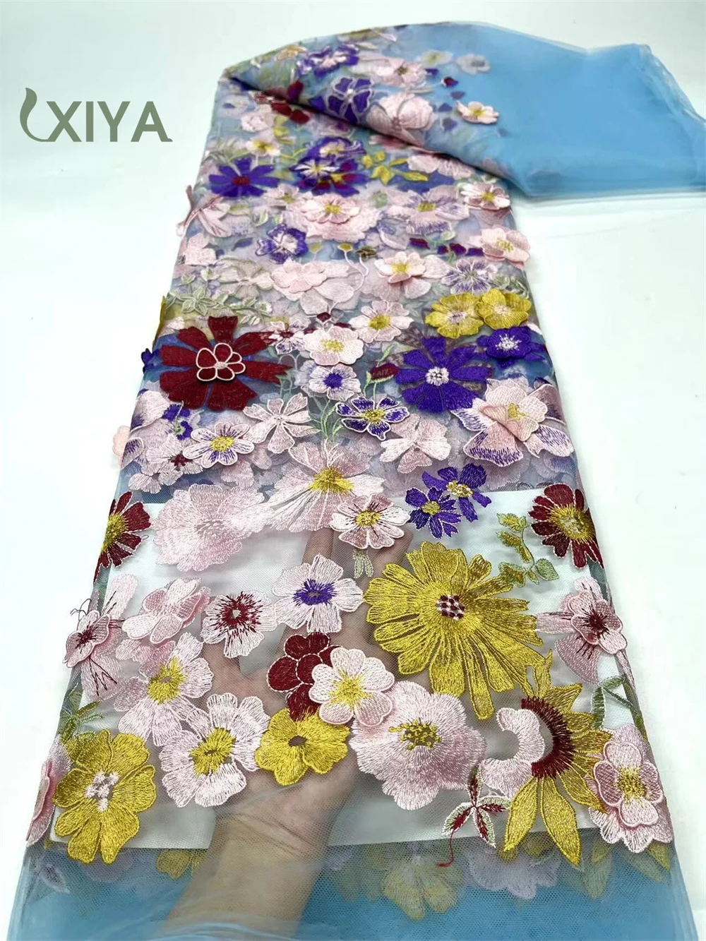 

XIYA African 3D Lace Fabric 2022 High Quality French Mesh Lace Fabric Embroidery Nigerian Lace Fabrics For Wedding Dress LY760-2