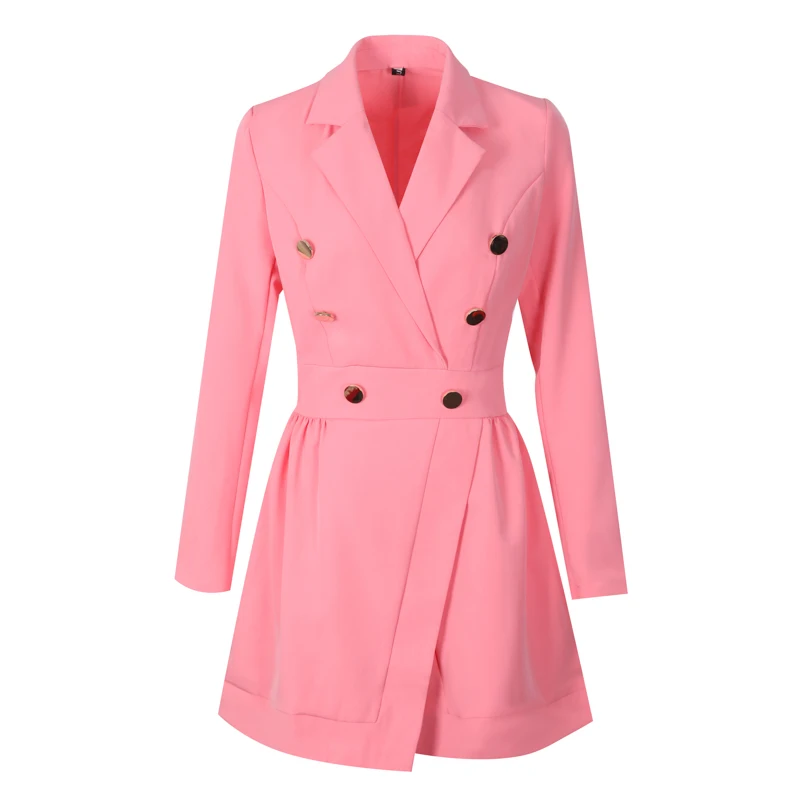 2023 Women Blazer Dress Office Business Elegant Suit Spring Autumn Solid Colors Double Breasted Blazer Dresses Suit High Quality