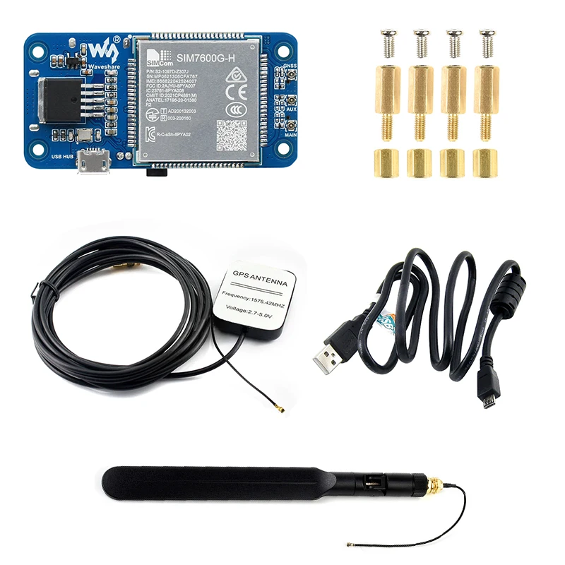 SIM7600G-H 4G HAT (B) для Raspberry Pi 4 3 Zero LTE Cat-4 4G 3G 2G с поддержкой GNSS-позиционирования и глобального диапазона через Micro USB Pogo Pin (art.: 3920dcda4e5fc) - 3920dcda4e5fc