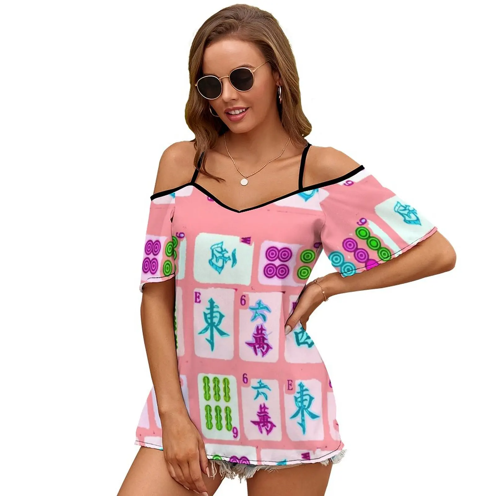 Довольно розовые женские сексуальные винтажные футболки на молнии с принтом