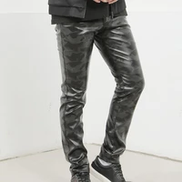 men pencil trousers winter leather pants for daily wear thermal handsome solid color pencil pants faux leather male