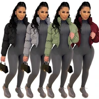 womens solid color cotton jacket 2022 autumn winter new high neck zipper long sleeve short padded coat woman clothes overcoat