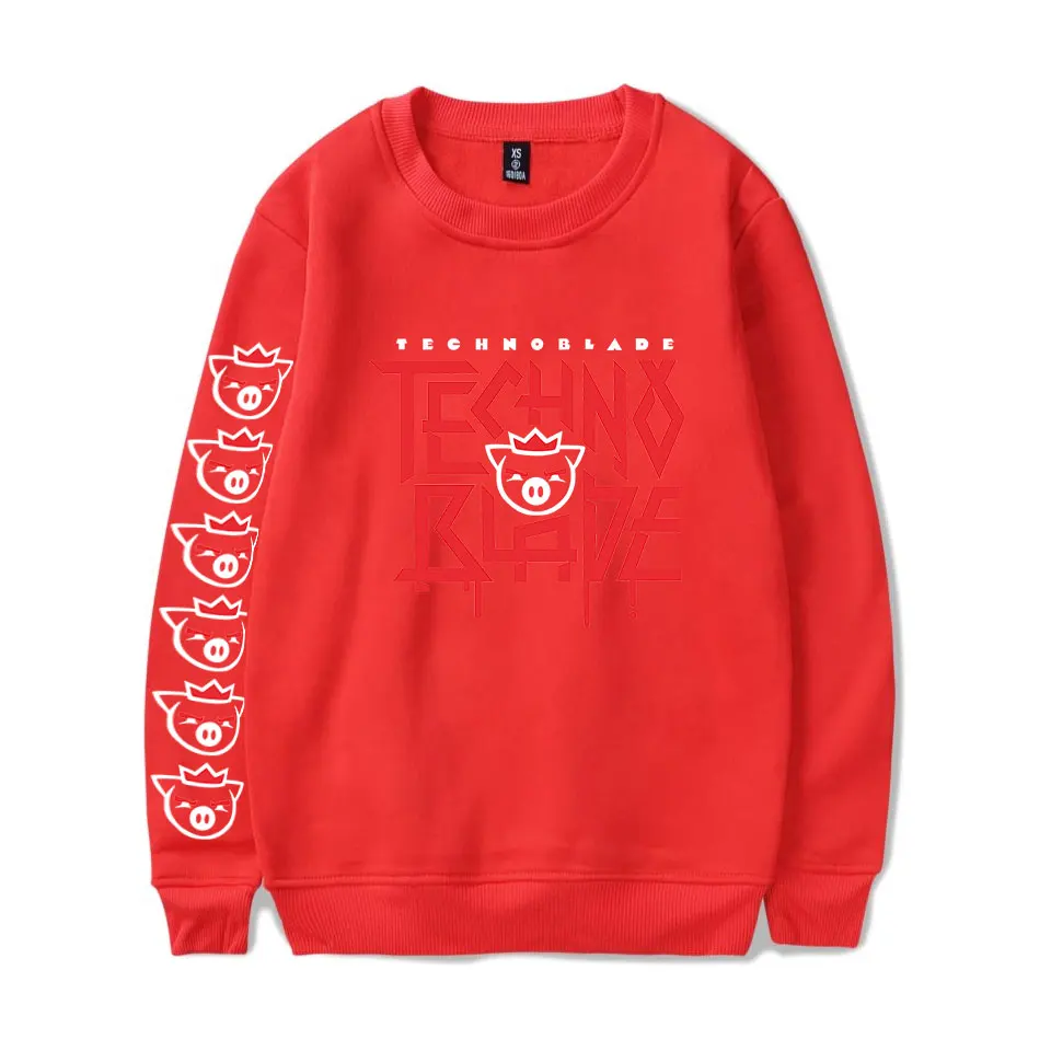 

Technoblade Red Pullover Game Cartoon 2D Pig Women Casual Round Collar Sweatshirt Dream Team SMP Technoblade Hoodies For Unisex