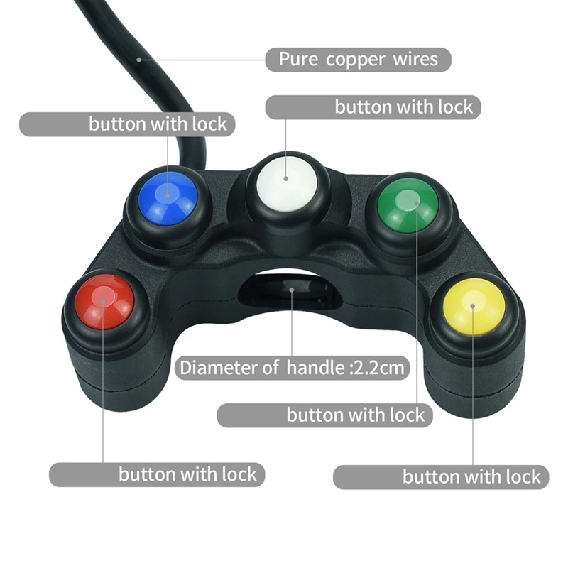 Универсальные мотоциклетные переключатели 5 кнопок 7/8 дюймов 22 мм на руль для