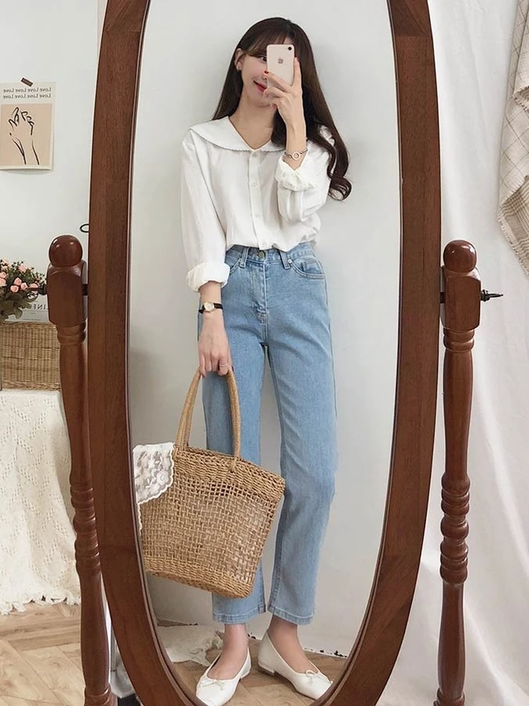 

S-XL Spring white femme long Sleeve Patchwork cotton Women Shirts Casual Loose Women cute Blouses Female Top vetement femme