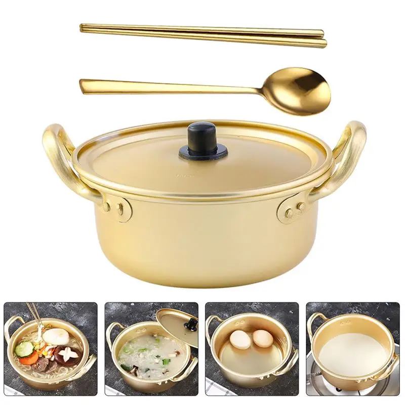 

Hot-pot Pot Double Handle Pot Noodle Cooking Pot Aluminum Wok with Spoon Korean Noodle Instant Cooking Japanese Hot Cooker