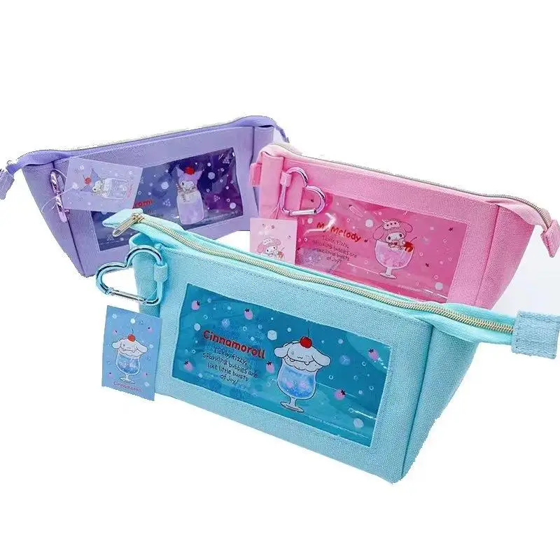 

Sanrio Cinnamoroll Hello Kitty Kuromi Pencil Bag Large Capacity Transparent Portable Cartoon Stationery Lucency Student Supplies