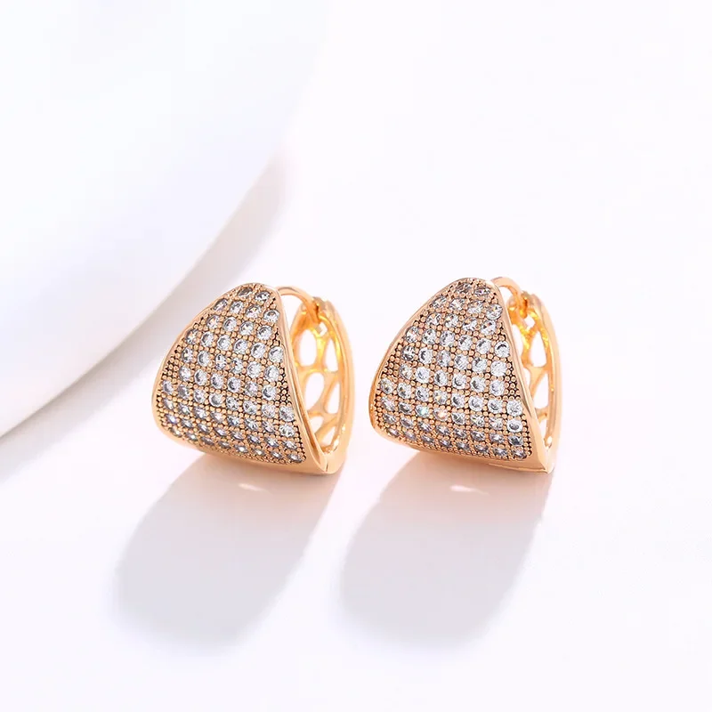 Простые серьги-кольца с треугольными цирконами Mirco для женщин 18-каратное