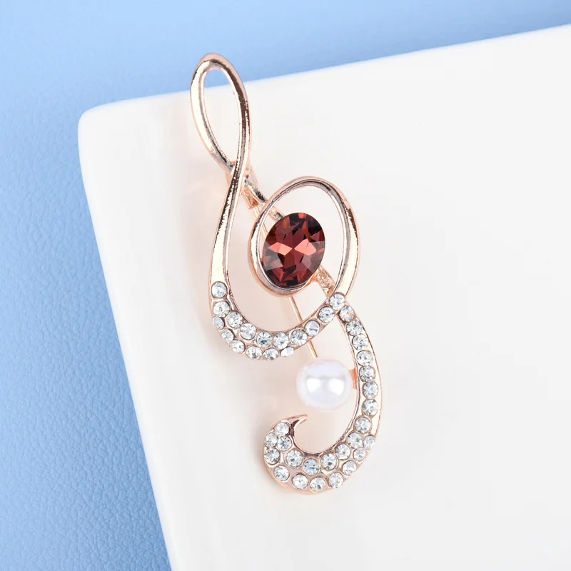 Женская брошь со стразами и музыкальной нотой искусственный жемчуг с