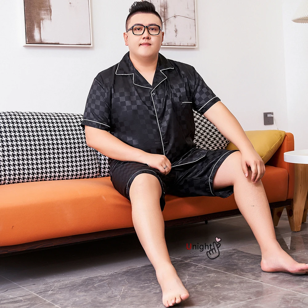 Summer Men Pajamas Set Turn-down Collar Large Size Sleepwear Short Sleeve Trousers Pyjama Night Pijama Home Wear  5XL 7XL Lounge